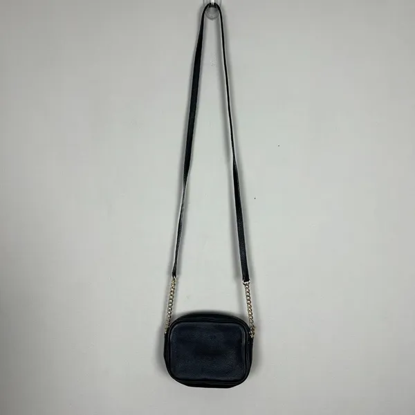 Michael Kors Crossbody‎ Bag Black Leather Gold Chain Strap Zip Card Slots Small - Image 7