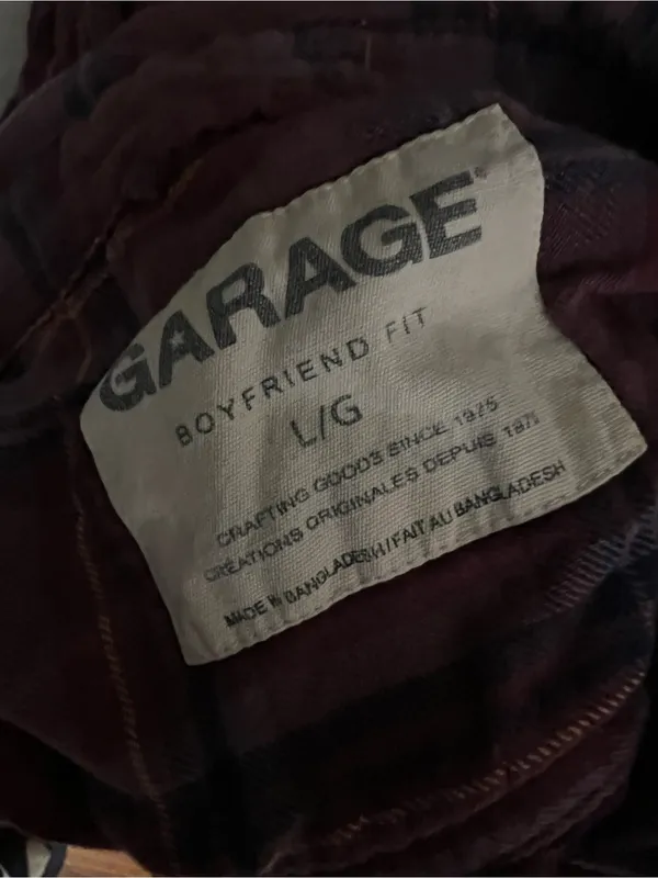 Garage plaid Button-Up Tunic Shirt in Maroon and Purple - Image 4