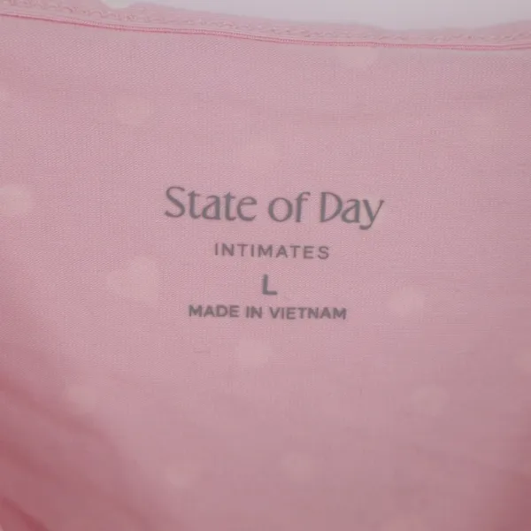 State Of Day Intimates Cami Top Womens L Pink Polka Dot Spaghetti Strap V-Neck - Image 5