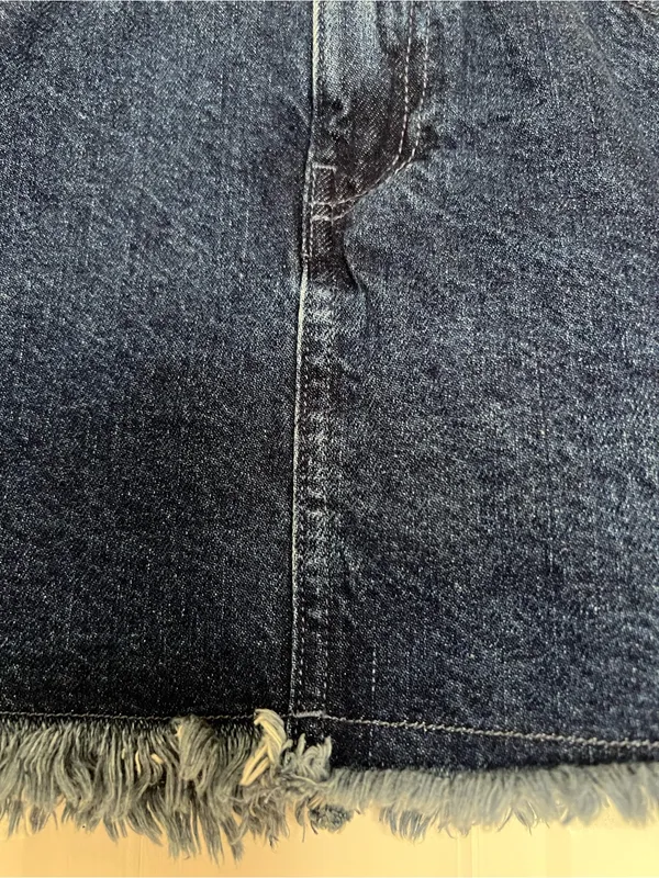 We The Free Dark Blue Denim Mini Skirt with Frayed Hem - Image 2