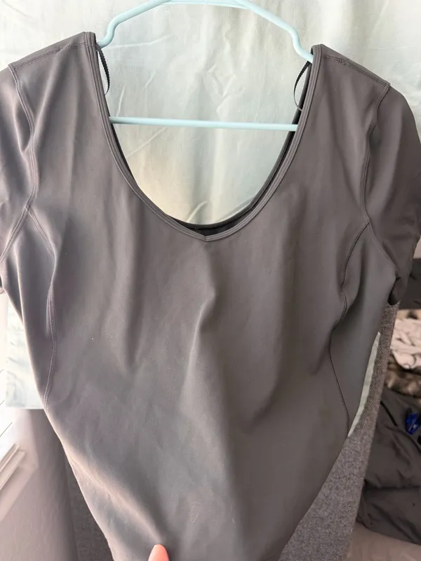 Lululemon Gray Short Sleeve Cropped Athletic Top - Image 3