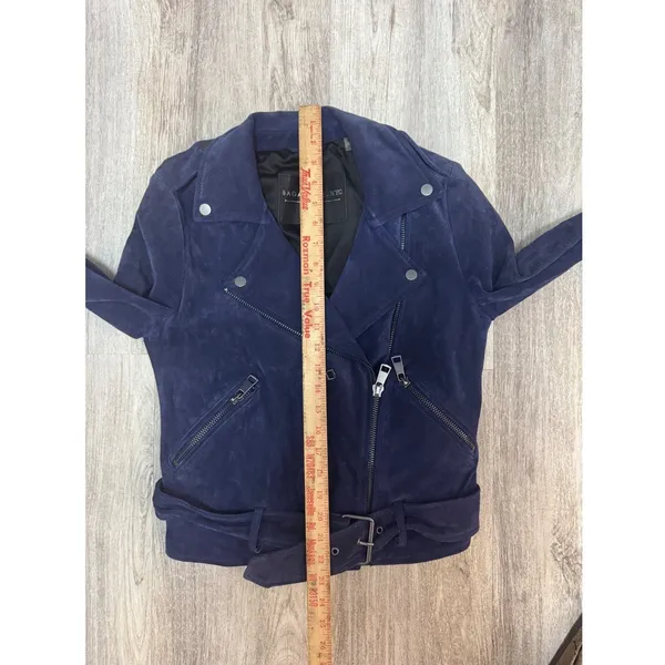 Bagatelle NYC Suede 100% Leather Moto Jacket‎ Full Zip Blue Women's Size Small - Image 7