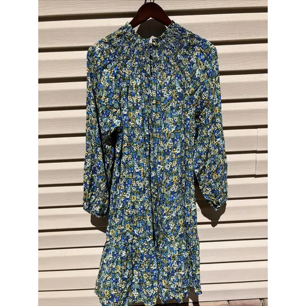 MANGO MNG Tapestry Long‎ Sleeve Mini Dress Floral Flowers Blue Yellow Size 2 - Image 5