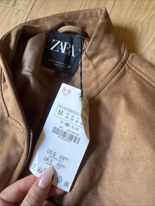 Zara Tan Suede-Feel Bomber Jacket - Image 2