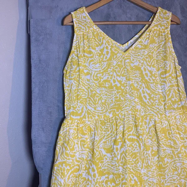 Sonoma Goods for Life Women's Yellow Tiered V-Neck Midi Dress Large‎ Coastal - Image 9
