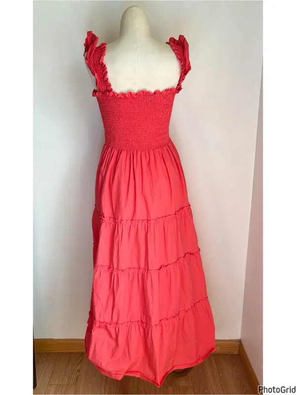 Quince 100% Organic Cotton Poplin Smocked MIDI Dress Spice Coral Medium - Image 3