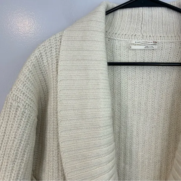 Anthropologie Deep V Wool Blend Oversized Ivory Cardigan Sweater Size Small - Image 8