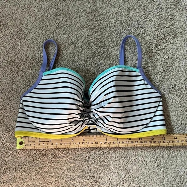 Victoria's Secret The Getaway Halter Striped Bikini Top Neon Trim‎ 34DD - Image 6