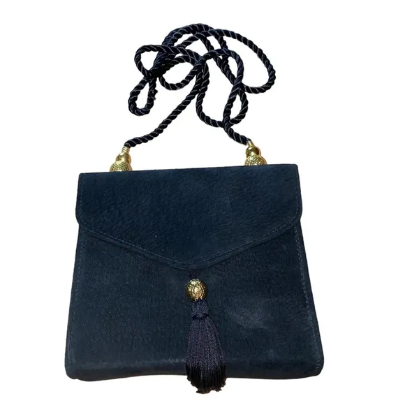 NWT Black Faux Suede Crossbody Purse w/‎ Tassel & Gold Hardware - Image 5