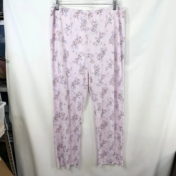 Laura Ashley Large Pajama Set Pink Floral Lettuce Hem Soft Girl Cottagecore 559 - Image 3