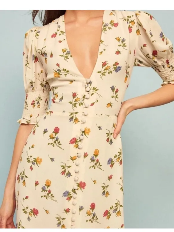 Reformation Alison Dress - Size 2 floral print ivory - Image 3
