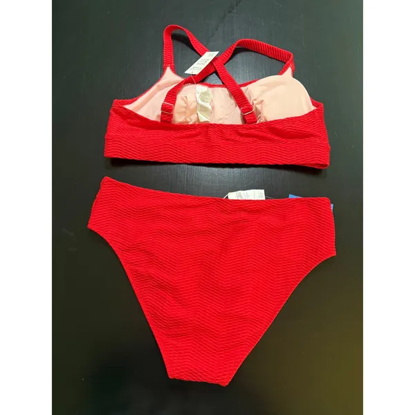 Cupshe Red Textured Bikini Set High Waisted Two Piece Swimsuit‎ XL CAA12B4D121EE - Image 5