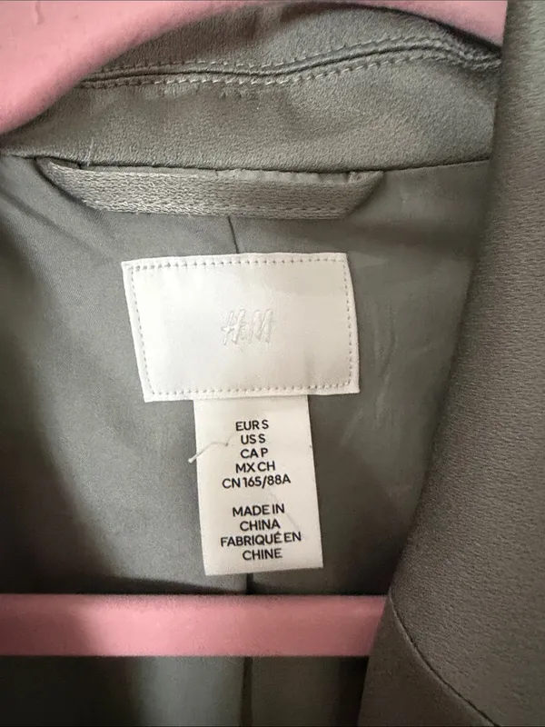 H&M Light sage Double-Breasted Satin Blazer small - Image 2