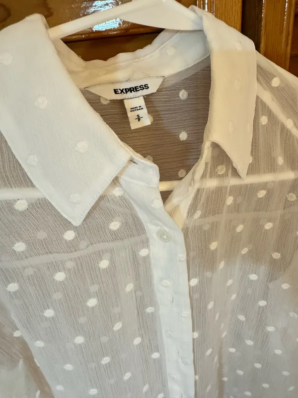 Express sheer white polka dot button up blouse - Image 2