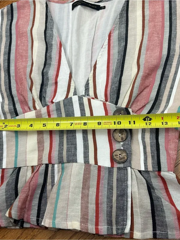 House Of Harlow x REVOLVE Striped Linen Blend Bell Sleeve V Neck Blouse Size S - Image 11