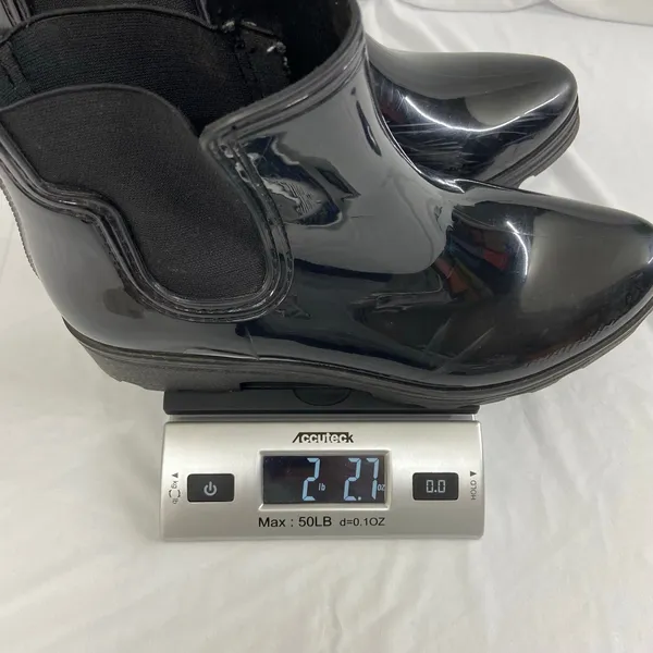Capelli New York women's black glossy rubber ankle rain boots stretch slip on 11 - Image 9