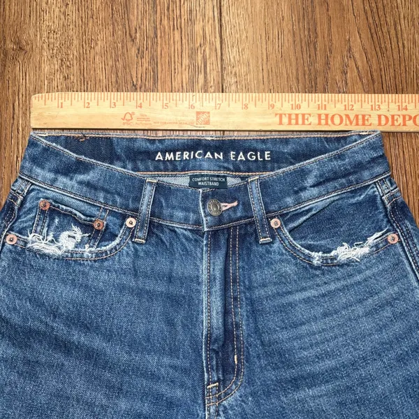 American Eagle Ex-Boyfriend Distressed Straight Leg Jeans Blue Womens 000 26x29 - Image 4