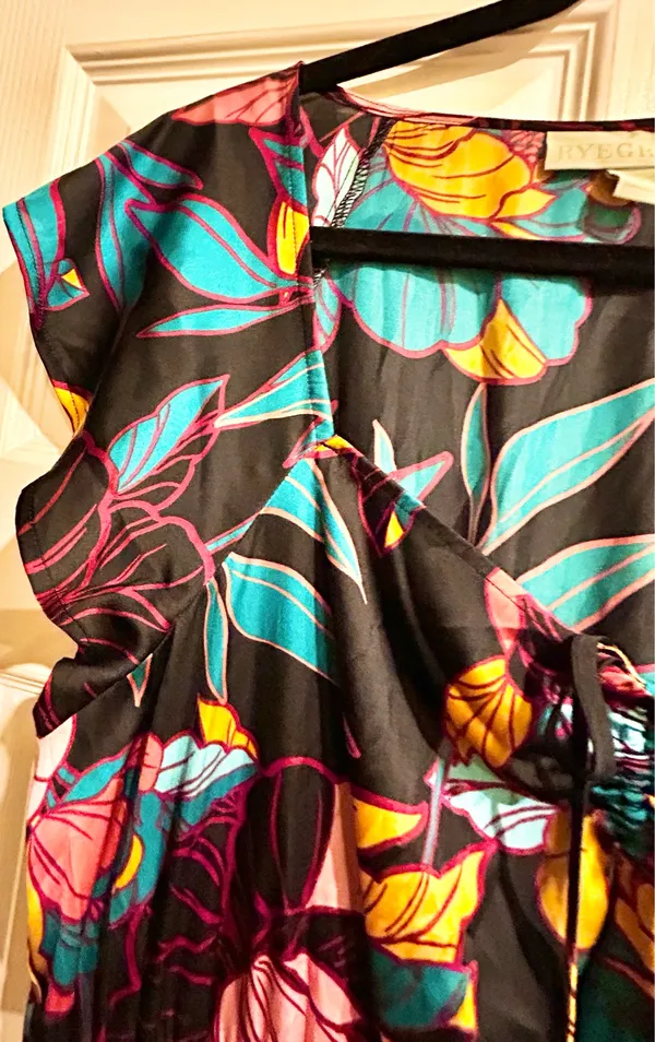 Ryegrass NWT super boho satin effect floral multicolor flowy maxi dress XL - Image 9