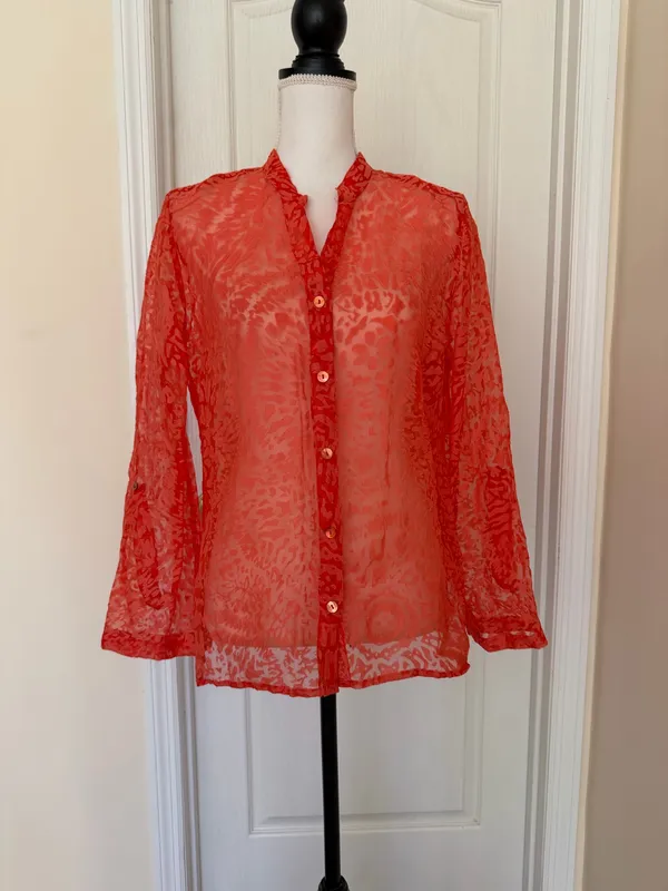Choices Vtg Women's Floral Red Blouse, Sz L - Image 11