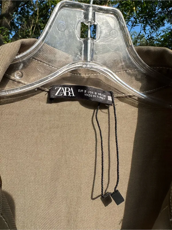 NWOT Zara Utility Jumpsuit Small S Olive Green Belted Safari Cargo Romper - Image 3