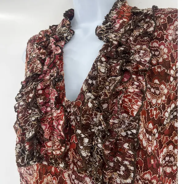 Cato Lace Babydoll Womens Shirt Sz XL Brown Ruffle Boho Y2K Romantic Floral Fall - Image 2