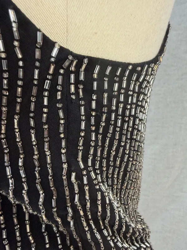 Parker NY‎ Black Silver Bugle Bead Halter Mini Dress Size 0 - Image 7