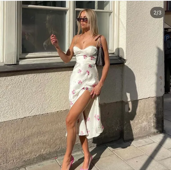 ZARA dress midi corset like floral satin effect open back wedding summer party - Image 6