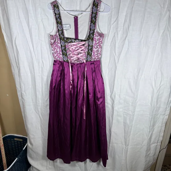 Vtg German Trachtenpoint dirndl Dress 34/XS Purple Lace Up Oktoberfest Cosplay - Image 2