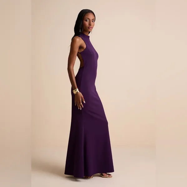 Lulus Damaris Dark Purple Mock Neck Backless Maxi Dress - Image 5