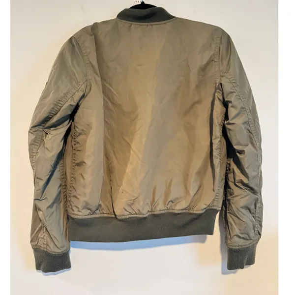 GAP Women’s Bomber Jacket XS Olive Green‎ Nylon Orange Lining Military Style - Image 2