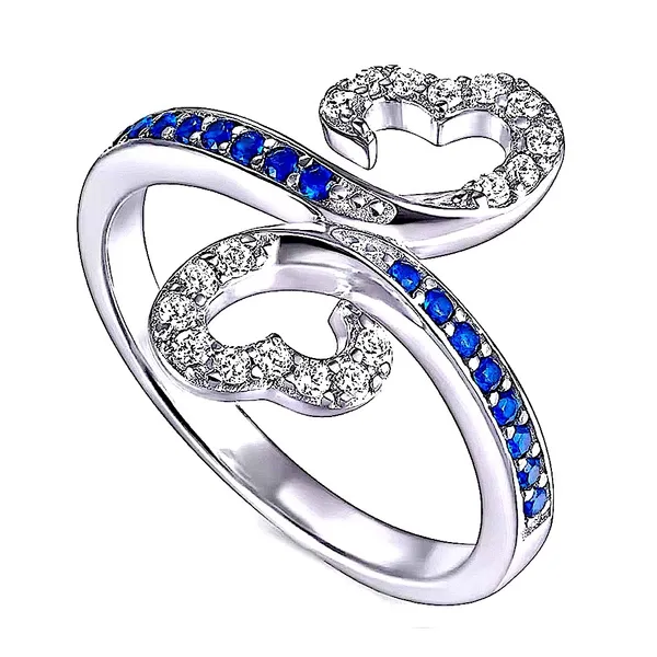 White Gold Plated Double Heart Lab Sapphire Ring Size‎ 7 - Image 2