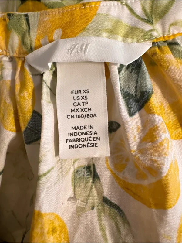 NWOT H&M White Lemon 3/4 Raglan Balloon Sleeved Poplin Cotton Citrus Blouse XS - Image 7
