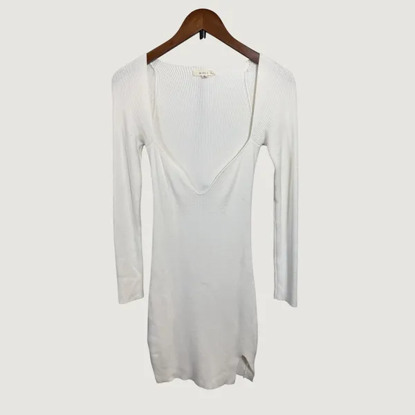 Mable Womens White Ribbed Knit Deep V Neck Long Sleeve Mini Dress MD2751 Small - Image 6