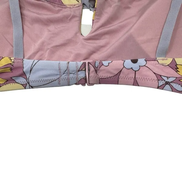 Aerie Bandeau Cut Out Bikini Top Dainty Bow Floral‎ Retro Purple Pink Size S - Image 5