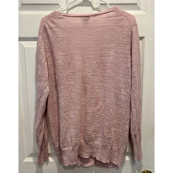 J.Crew‎ Womens Pink Linen Blend V-Neck Button Front Cardigan Sweater L Vacation - Image 6
