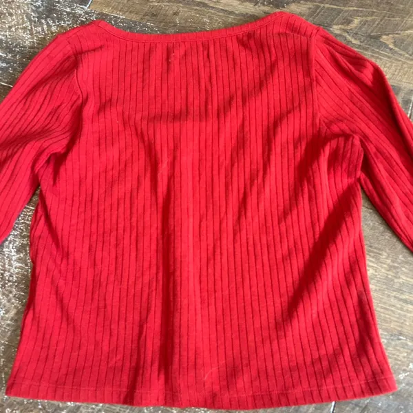 Madewell Scooped Neck Ribbed Cardigan Womens Large Red Academia Layer Y2K Preppy - Image 5