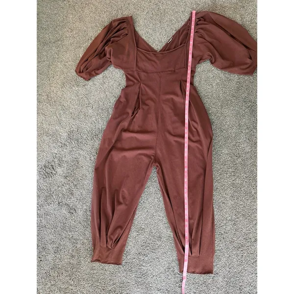Free People Lotta Love Oversized Jumpsuit Brown Puff Sleeve Large - Image 5