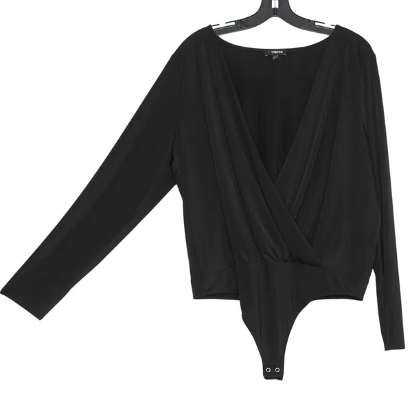 Express Bodysuit Faux Wrap Goth Romantic Grunge Minimalist‎ Long Sleeve Black XL - Image 2