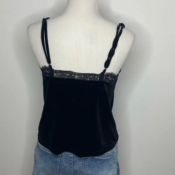 Forever 21- Black Velvet V-Neck with Lace Accent Top - Image 3