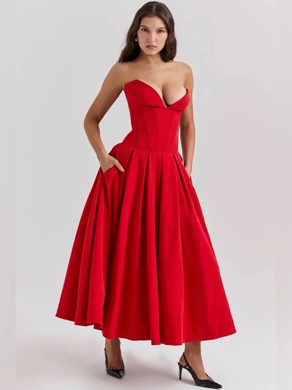 House Of Cb Lady Strapless Scarlet Midi Dress - Image 7