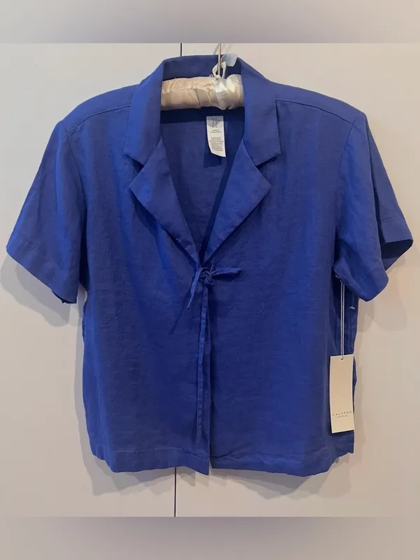 Calypso St. Barth Blue 100% Linen Tie Front Blouse XS NWT Lightweight Summer Top - Image 2