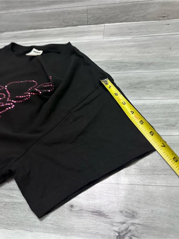 PINK Victoria's Secret Black Tee with Pink Studded Ribcage Graphic L - Image 6