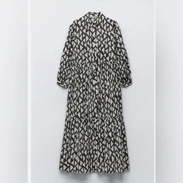 Zara New Long Print Collar Dress Black - Image 2