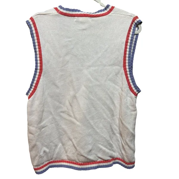 Preston & York Sport Vintage Argyle Golf Sweater Vest Cream Blue‎ Red sz L - Image 2