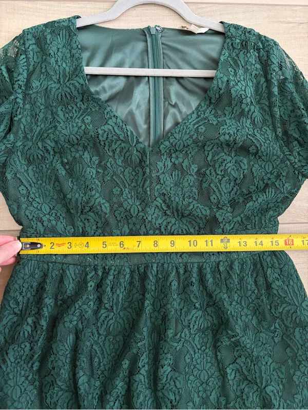 ModCloth Through the Bluebells Forest Green Lace 3/4 Bell Sleeve Mini Dress L - Image 8