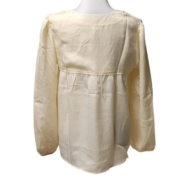 Ivory V Neck Blouse Top Long‎ Balloon Sleeve Neutral Clean Girl Going Out SizeM - Image 4