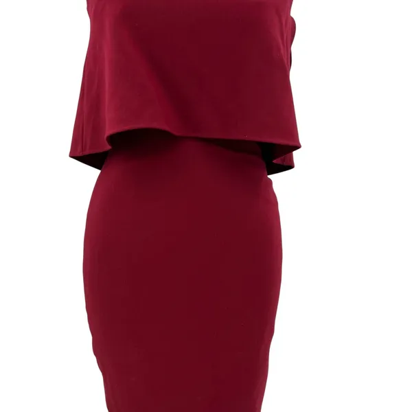 Likely Driggs Midi Dress Sheath Strapless Ruffle Burgundy Red Purple‎ Size 2 - Image 5