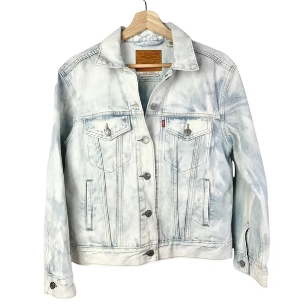 Levi's Ex-Boyfriend Acid Wash Button‎ Down Denim Trucker Jacket S - Image 2