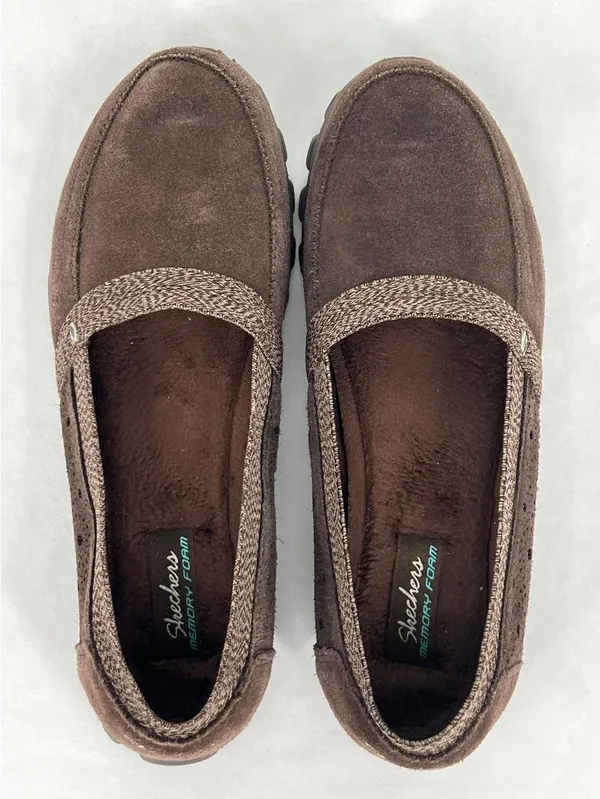 Skechers EZ Flex Chocolate Brown Suede Perforated Slip On Loafers 8.5 - Image 8
