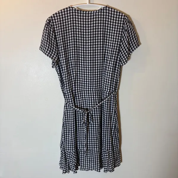 Abercrombie & Fitch Gingham Faux Wrap Mini Dress Womens Size‎ M Navy White - Image 6